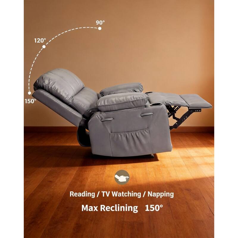 Oversized Manual Recliner Chair, with Cup Holders and Side Pockets