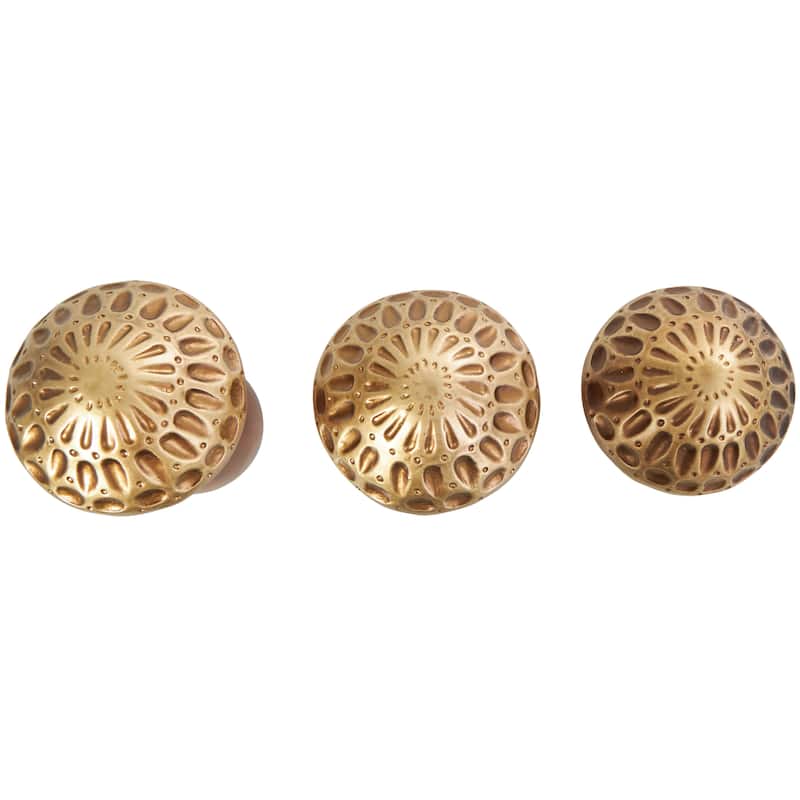 Wood Mushroom Sculpture with Gold Tops and Groove Patterns - Set of 3 Brown - Roche River Decor - 4"W x 4"L x 7"H