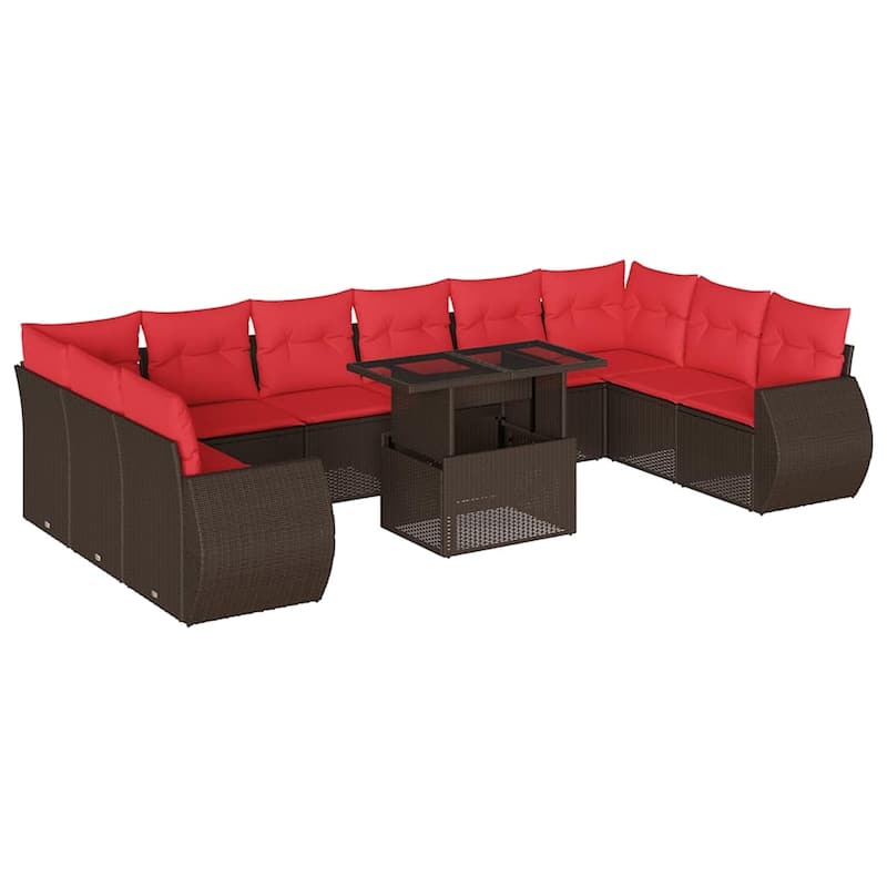 vidaXL Patio Sofa Set with Cushions and Table Outdoor 11 Piece Poly Rattan - 24.4 x 24.4 x 27.2