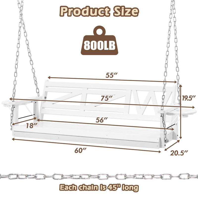 2 or 3-person Wood Porch Swing Heavy Duty with Foldable Tray