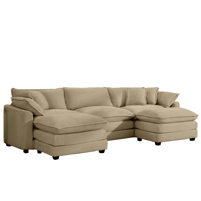 Corduroy U-Shape Modular Sofa with Ottomans, Convertible Corner Couch