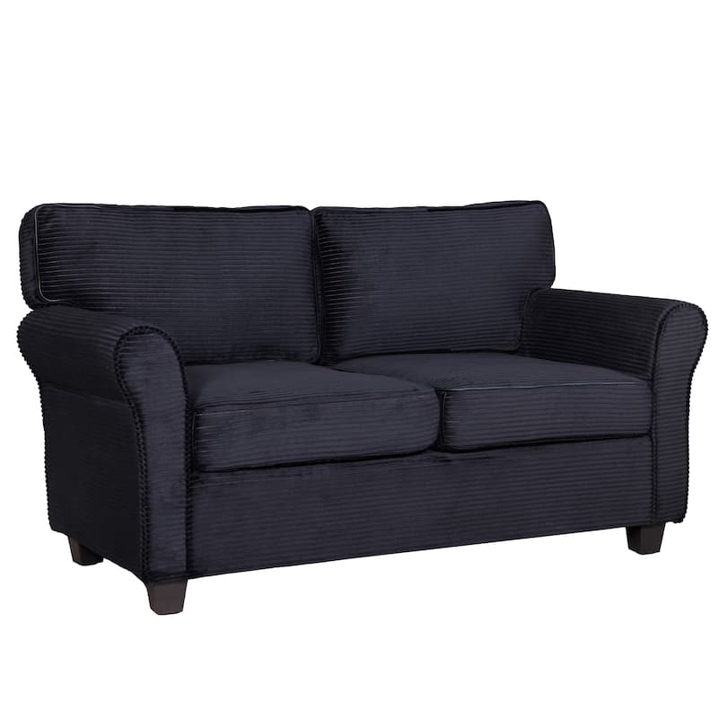 2-Seater Sofa Couch Loveseat for Living Room Bedroom, Black Sleeper Sofa Couch with Armrests and Wood Frame