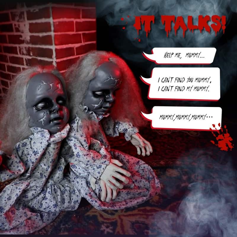 2.8Ft Animatronic Girls Doll Sound Activated Halloween Decorations