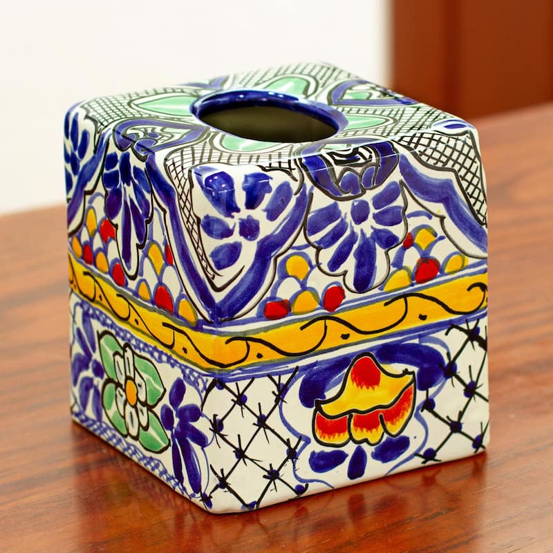 Novica Handmade Hacienda Colors Ceramic Tissue Box Cover