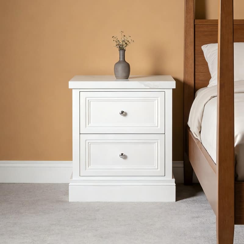 2-Drawer Nightstand with Faux Marble Top