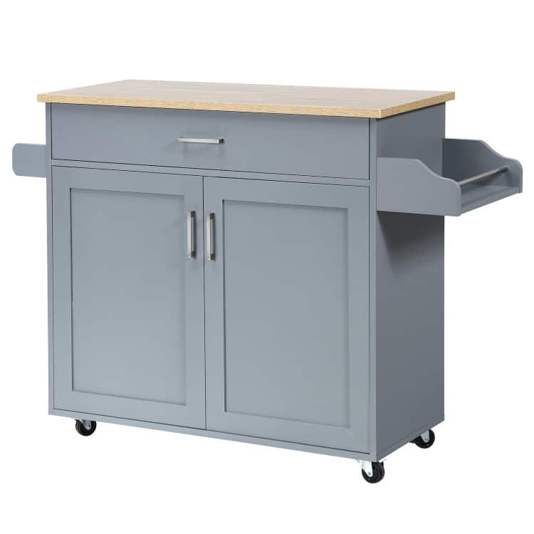 Rolling Kitchen Island Cart with Towel and Spice Rack - 45.5" x 16" x 33.5"(L x W x H)