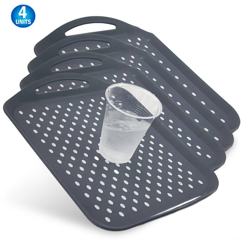 Non Slip Serving Tray w/ Handles Anti Spill Plastic Food Carrying Dinner Tray - 4 Piece
