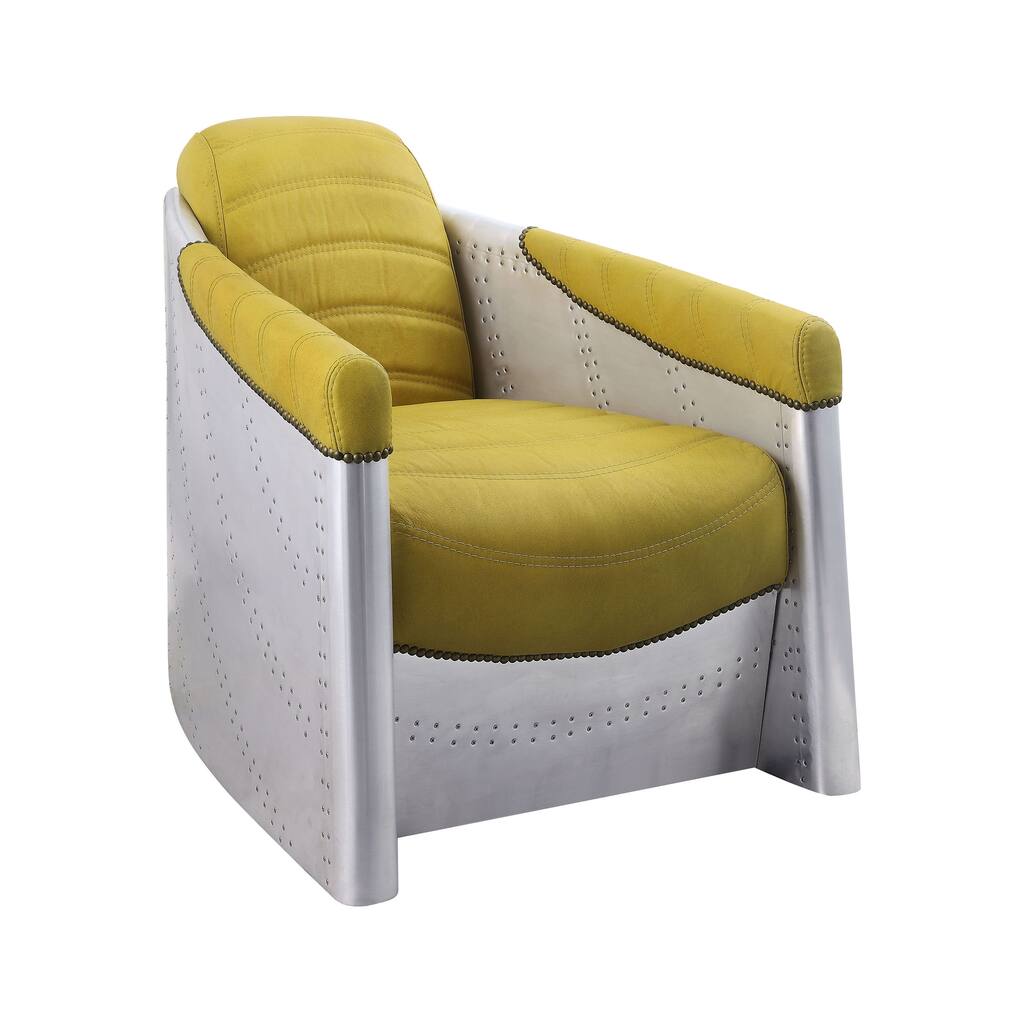 ACME Brancaster Sloped Arm Tufted Accent Chair in Yellow and Aluminum - 9' x 12'