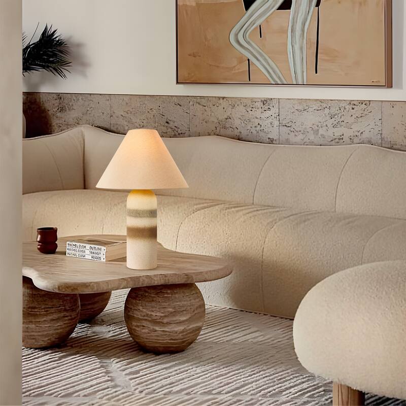Painted Ceramic Accent Table Lamp with Cone Linen Shade