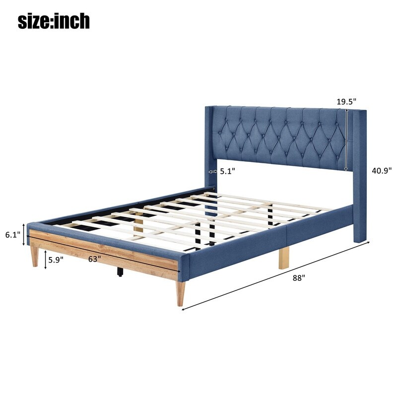Indica Heerlijk laser Full/Queen Size Upholstered Platform Bed with Rubber Wood Legs - Overstock  - 36714657