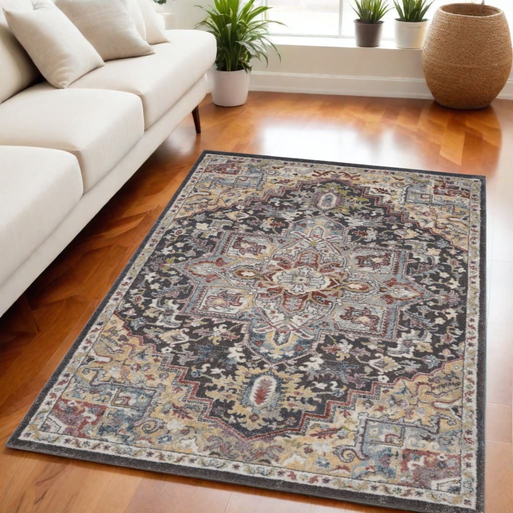 Hotef Power Loomed Distressed Floral Stain Resistant Area Rug By HomeRoots - 87' X '63' X '0.5