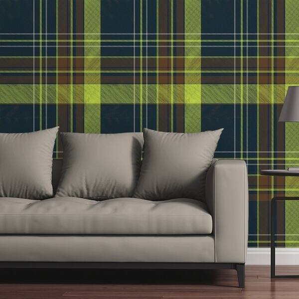 Shop Removable Wallpaper Tile Madras Plaid In Light Green And