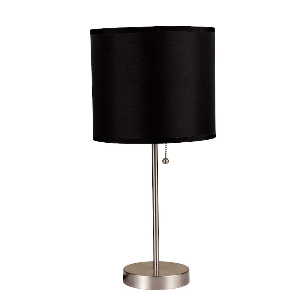 16" Silver Metal Candlestick Table Lamp With Black Classic Drum Shade - 9" x 9" x 16"