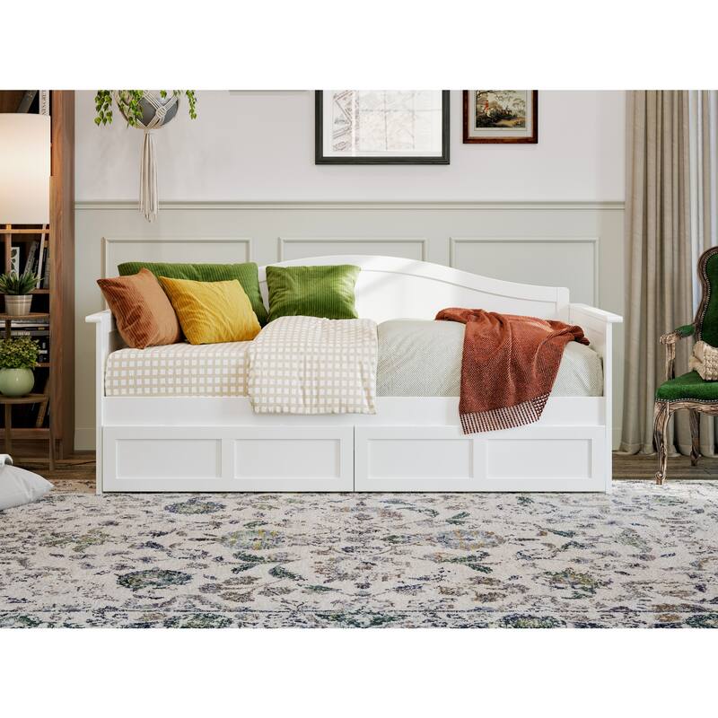 Twin Daybed with Drawers - White Wood Frame, Modern Design, Storage Bed