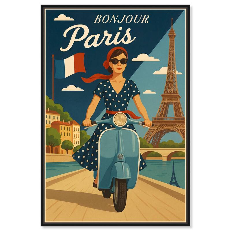 Scooter French Travel Canvas by Art Remedy - Black - 20" x 30"