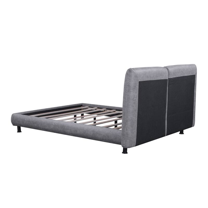 Queen Size Upholstered Platform Bed with Two Large Headrests