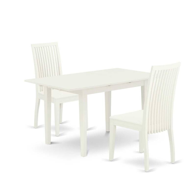 HomeStock 3-Pc Linen White Finish Rectangular Solid Wood Top With Butterfly Leaf Dining Table Set