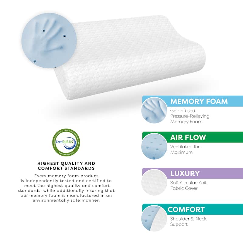 Bodipedic Classics Gel-Infused Contour Memory Foam Bed Pillow - White