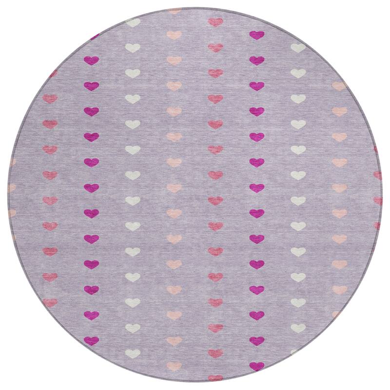 Machine Washable Indoor/ Outdoor Modern Hearts Chantille Rug