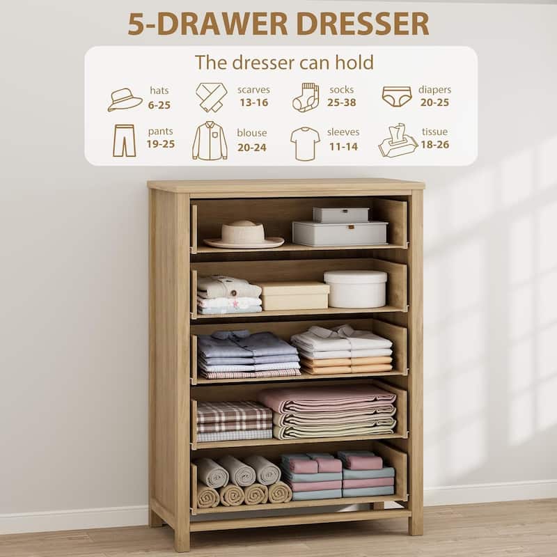 Rattan Dresser Storage Cabinet for Bedroom Living Room, Natural Oak