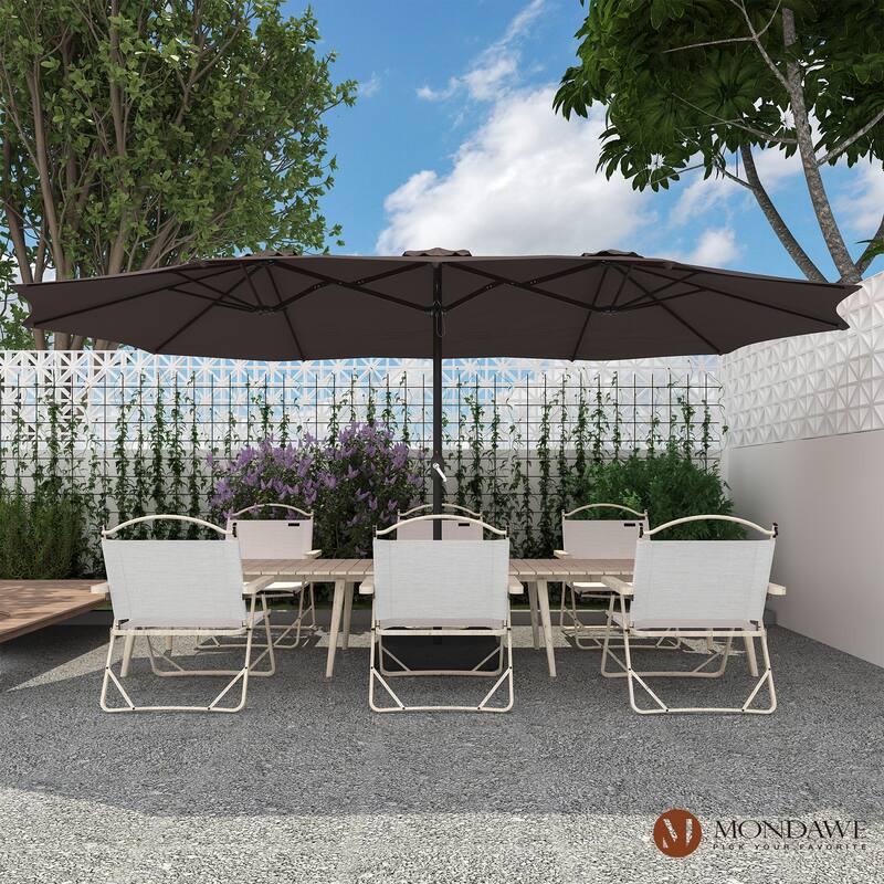 15ft Rectangular Patio Market Umbrella with Base - Coffee