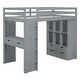 preview thumbnail 32 of 38, Full Size Solid Wood Loft Bed with Shelves, Writing Desk, and LED Light