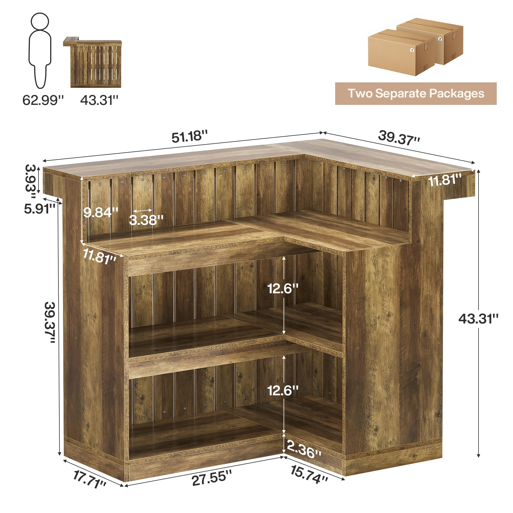 Industrial L-Shaped Corner Home Bar Cabinet with Wine Glass Racks