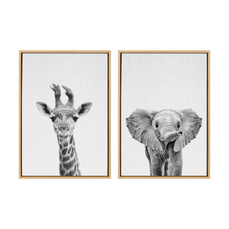 Kate and Laurel Sylvie Baby Giraffe and Elephant Canvas By Simon Te - Gray