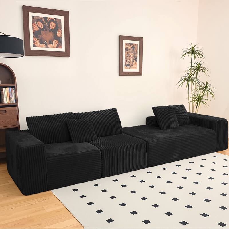Modular Sectional Sofa with L-Shape Chaise, Full-Compressed Boneless Cloud Sofa, Corduroy Upholstered 3 Seater Sofa