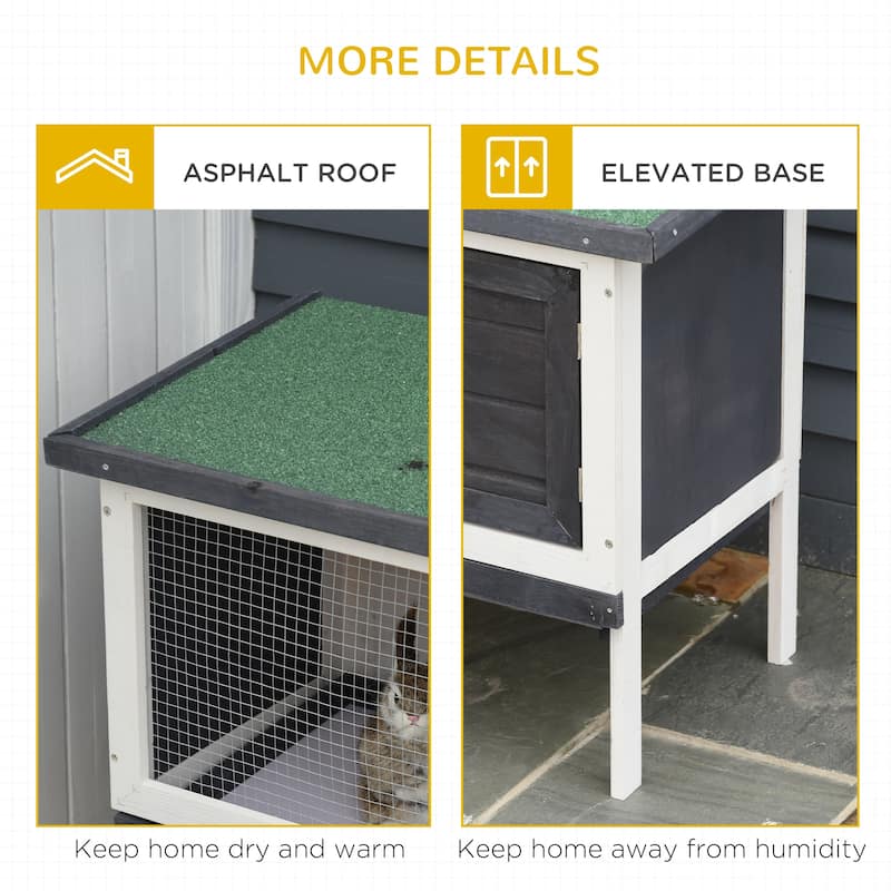 Wooden Outdoor Bunny Hutch for Bunnies or Guinea Pigs with Lockable Doors and Raised Base - 35.5" W x 17.75" D x 25.5" H