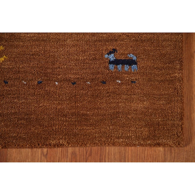 Brown Animals Tribal Gabbeh Oriental Area Rug Wool Carpet - 4'8"x 6'6"