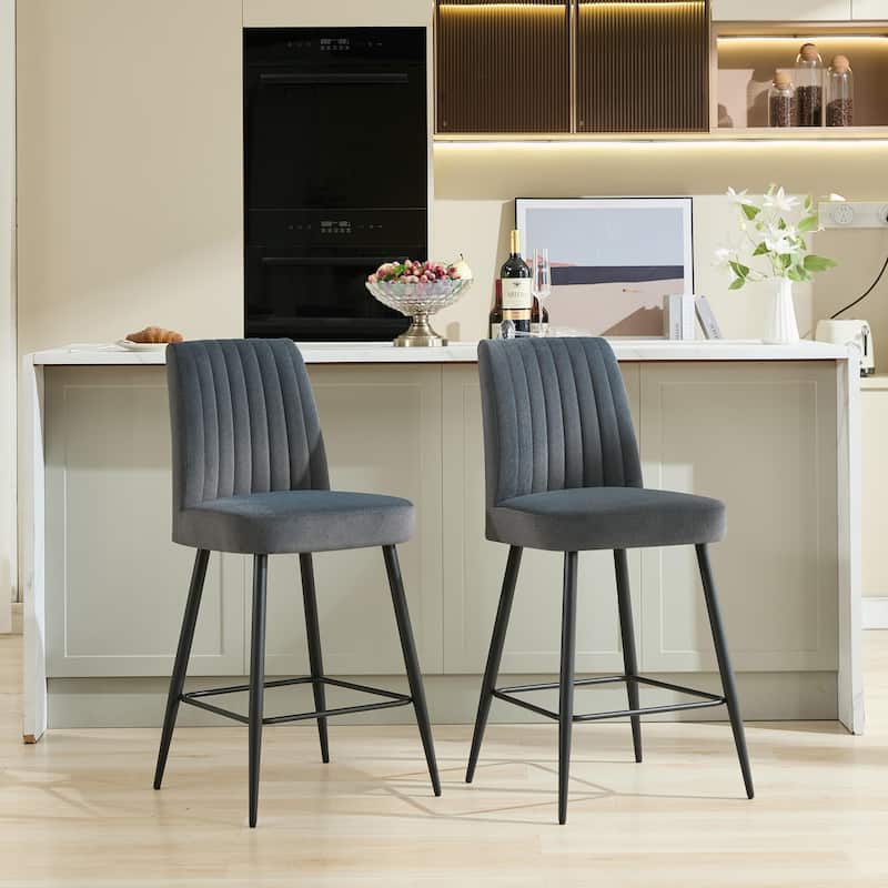Velvet Bar Chairs Set of 2, Modern Armchair Bar Counter chair with Metal Legs and Upholstered Backrest for Dining Room