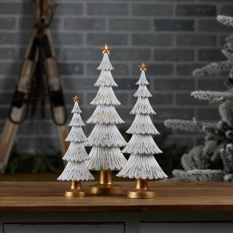 Carved Winter Christmas Tree (Set of 3)