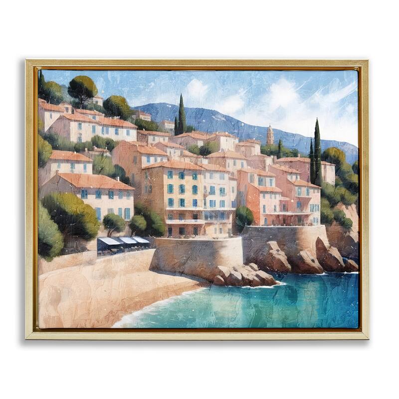 Stupell Charming Coastal Architecture Framed Floater Canvas Wall Art Design By Kim Allen - 31 x 25 - Gold