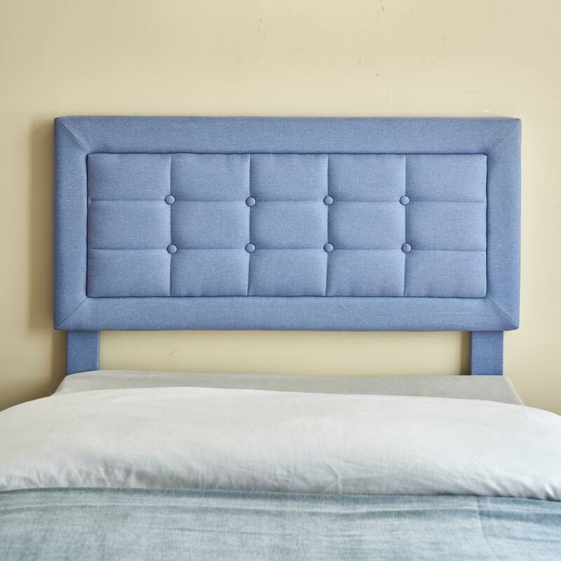 VECELO 2-Piece Adjustable 41-47" Height Twin Bed Frame for Kids Soft Padded Headboard with Button Tufting No Box Spring Required