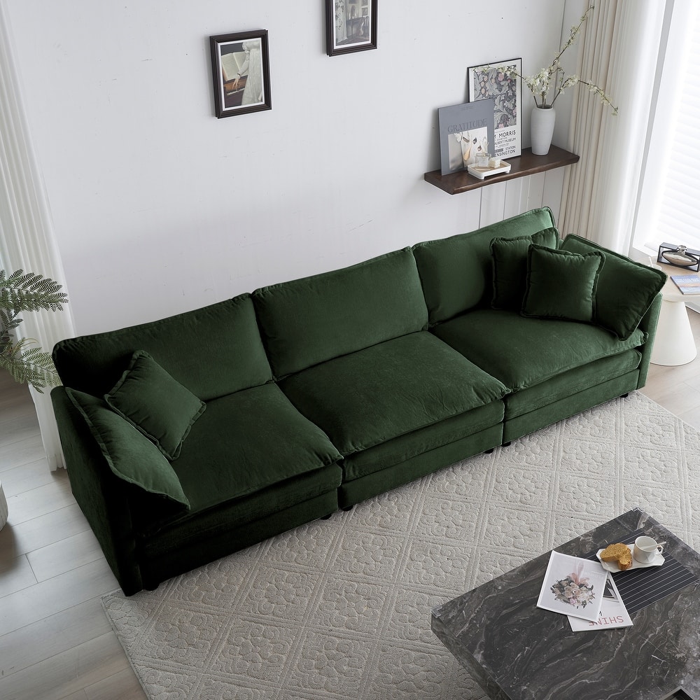 GDFStudio - Thaddeus Three-Seater Chenille Modular Sofa with Arm and Toss Pillows