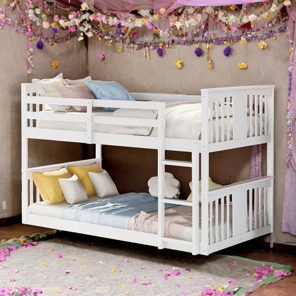 slide 2 of 24, Modren Twin Over Twin Bunk Bed With Ladder And Solid Construction For Bedroom White