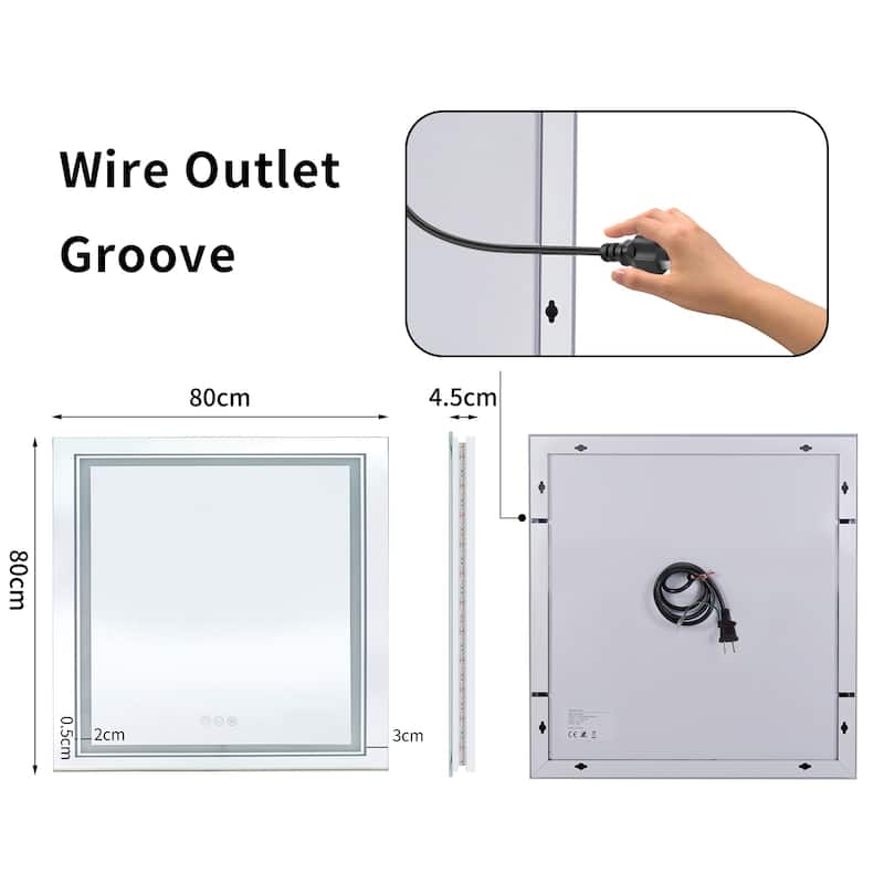 Square RGB Colorful LED Lighted Bathroom Mirror Fogless - 32" x 32"