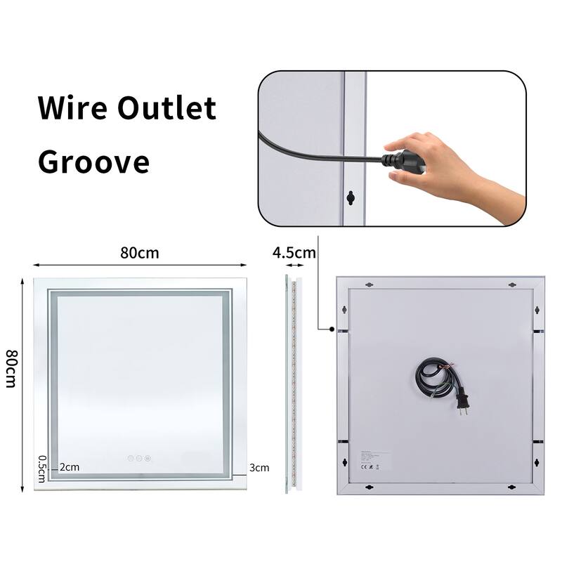 Square Touch Sensor LED Bathroom Mirror Adjustable Light