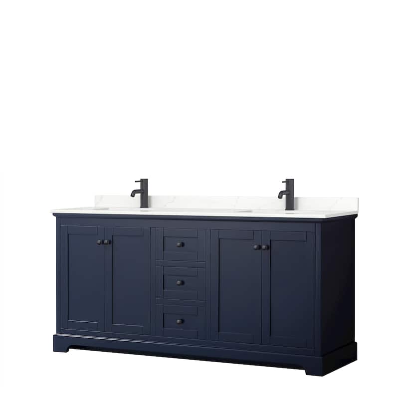 Avery 72-inch Double Vanity, Quartz Top - Dark Blue, Black Trim, Giotto Quartz Top