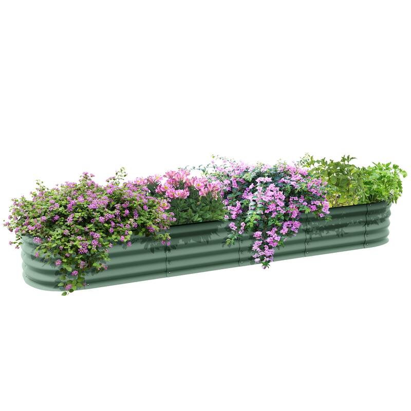 Outsunny 7.9' x 2' x 1' Galvanized Raised Garden Bed Kit, Outdoor Metal Elevated Planter Box with Safety Edging