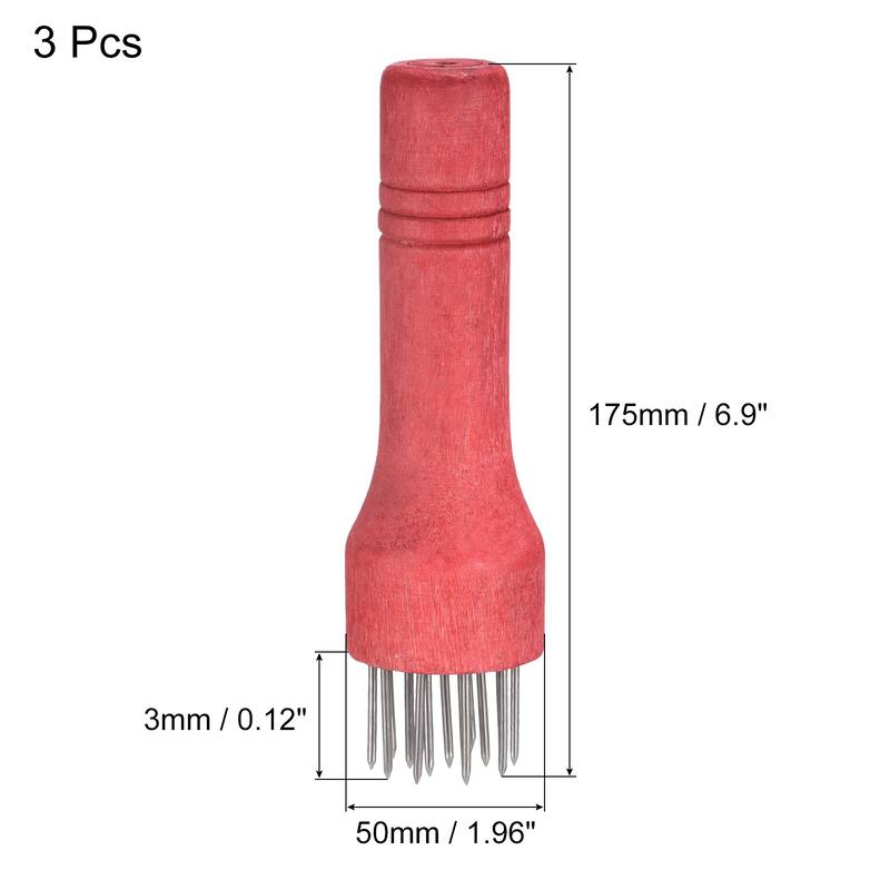 Stainless Steel Meat Tenderizer Needle with Wooden Handle, 3 Pack
