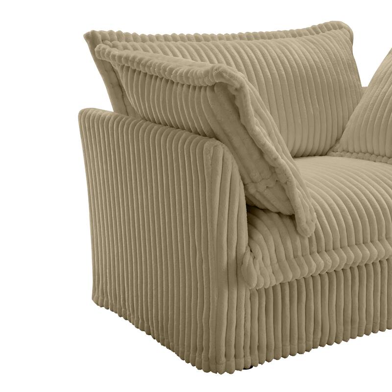 Corduroy Slipcovered 3-Seater Armless Sectional Sofa with Reversible Ottoman, Free Combination Design, and Removable Covers