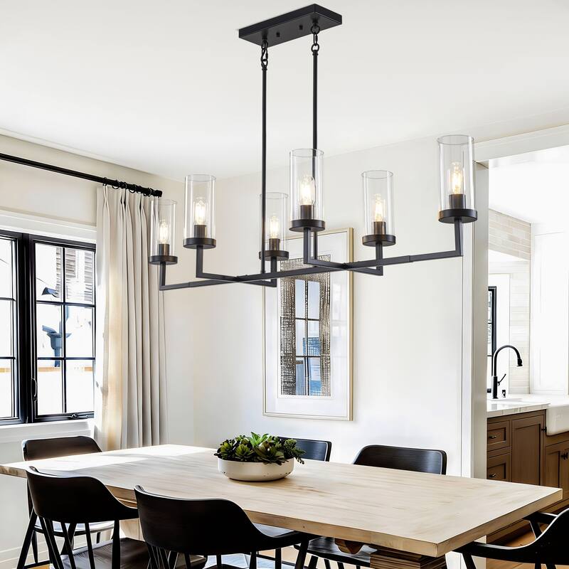 Starsky 6-Light Farmhouse Linear Pendant Light with Double-Row Glass Shades