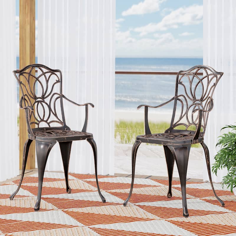 Balconies Bistro Chair Set of 2, Floral-Cut Pattern Dining Chairs, Aluminum Frame Seating Chairs, Garden Chair Side Chairs - Copper