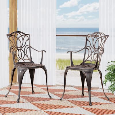 Balconies Bistro Chair Set of 2, Floral-Cut Pattern Dining Chairs, Aluminum Frame Seating Chairs, Garden Chair Side Chairs