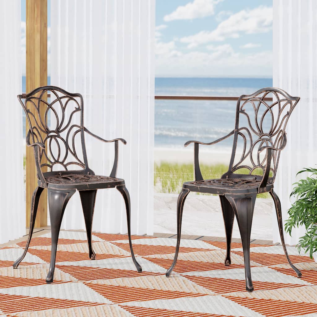 Balconies Bistro Chair Set of 2, Floral-Cut Pattern Dining Chairs, Aluminum Frame Seating Chairs, Garden Chair Side Chairs