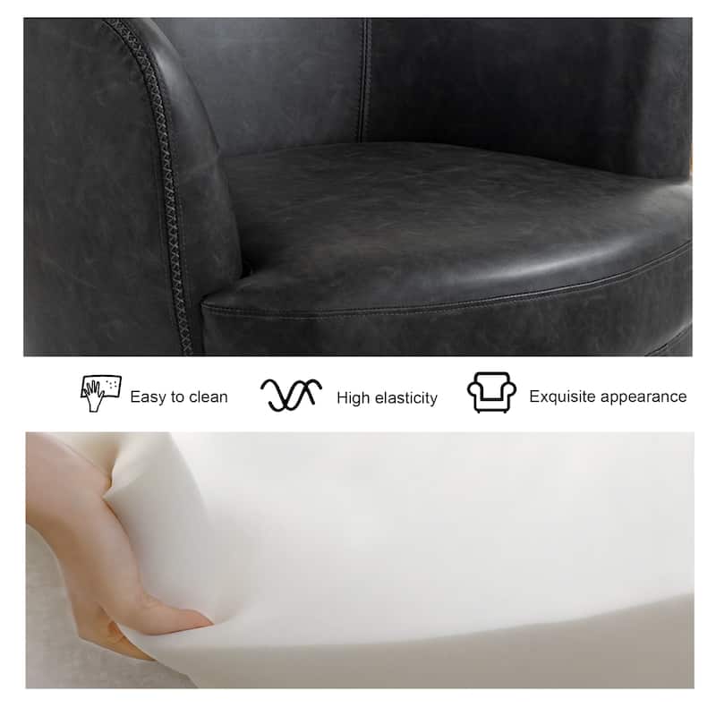 Faux Leather Swivel Barrel Accent Chair for Living Room