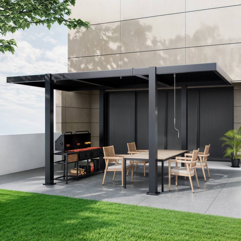 EROMMY Outdoor Louvered Pergola 10'×18', Aluminum Pergola with Adjustable Rainproof Roof, Modern Hardtop Gazebo