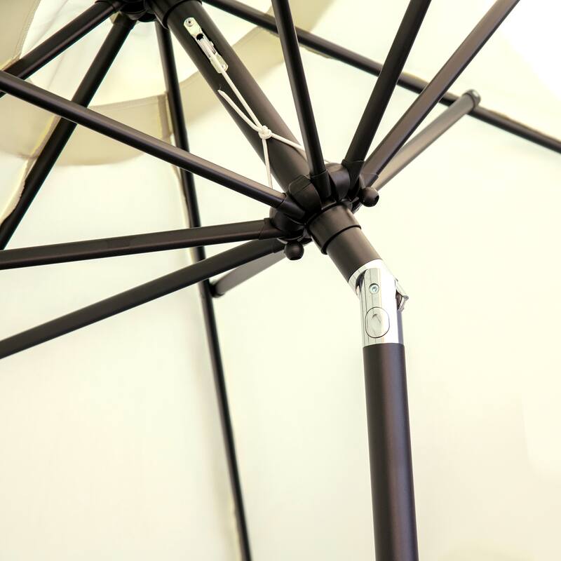 Outsunny 9ft Patio Umbrella with Push Button Tilt and Crank, Ruffled Outdoor Market Table Umbrella with Tassles and 8 Ribs
